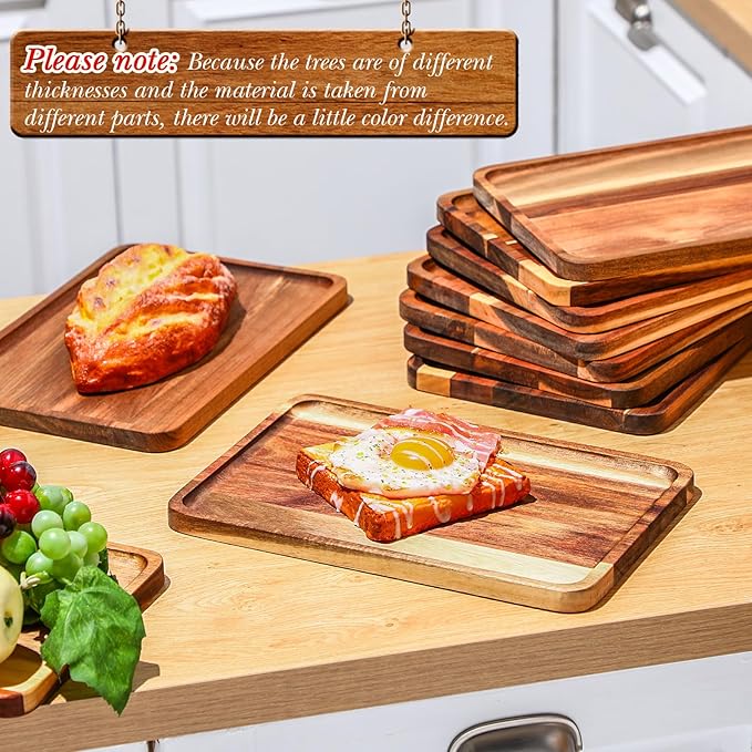 Roshtia 12 Pcs Acacia Wood Serving Tray Rectangular Wooden Serving Platter - Image 4