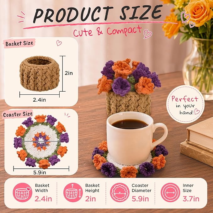 Crochet Flower Coasters, Handmade Bouquet Coasters - Image 2