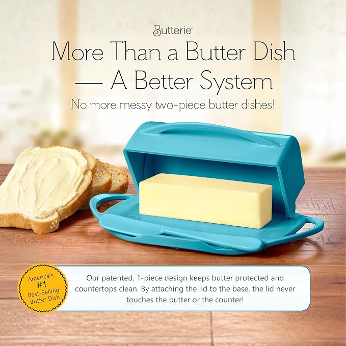 Flip Top Butter Dish with Attached Lid & Matching Knife - Image 3