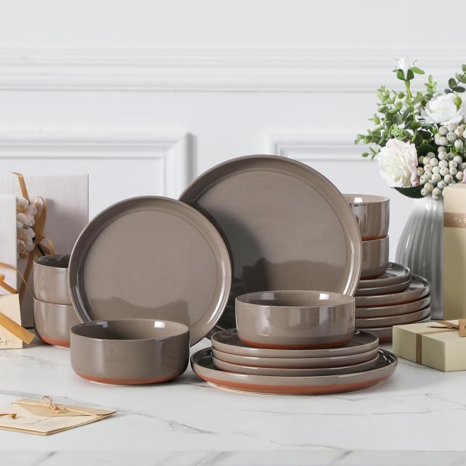 MALACASA Plates and Bowls Sets, 18 Pieces Modern Ceramic Dinnerware Set - Image 9