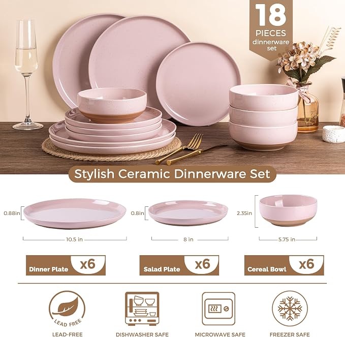 AmorArc Dinnerware Sets for 6, 18 Pieces Ceramic Plates and Bowls Set | Scratch - Image 3