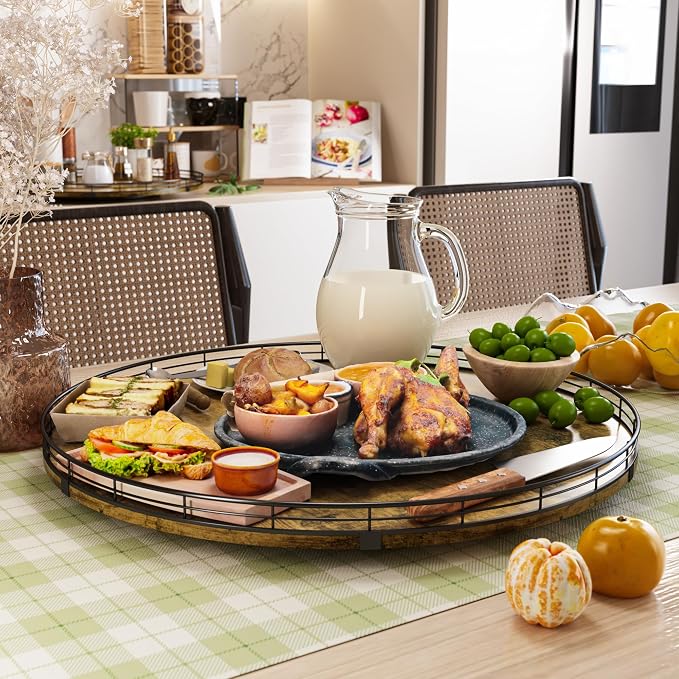 Lazy Susan Turntable Organizer for Table Top, 21’’ Round Wooden Lazy Susan for - Image 4