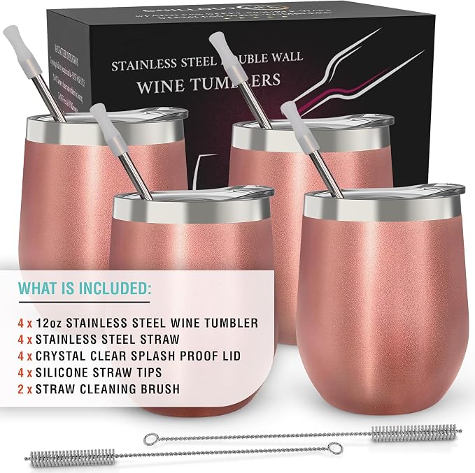 CHILLOUT LIFE 12 oz Stainless Steel Wine Tumblers 4 Pack - Image 6