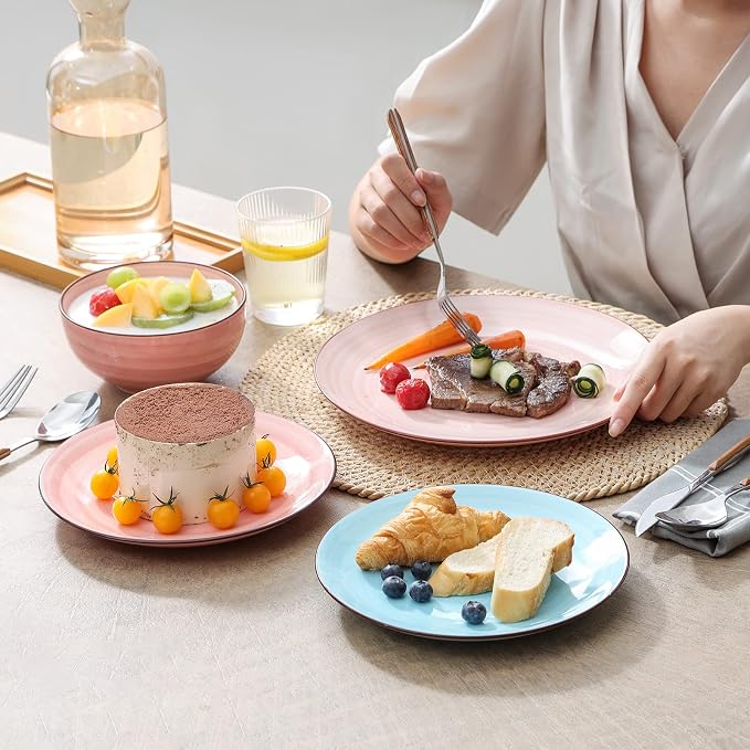 Selamica Ceramic 12-Pieces Dinnerware Sets, Scratch Resistant Plates and Bowls - Image 6