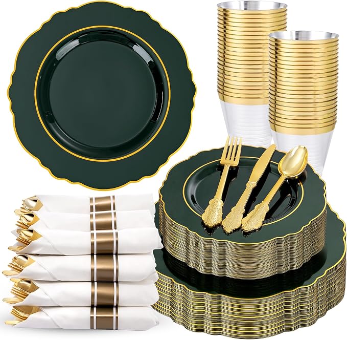350PCS Green Plastic Plates by Liacere