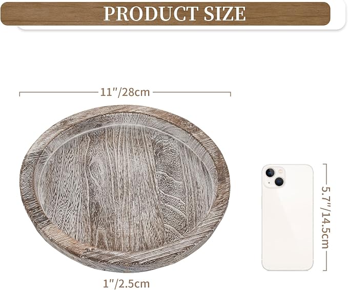 Hanobe Round Wood Candle Holder Tray, Rustic Coffee Table Centerpiece Decor | - Image 6
