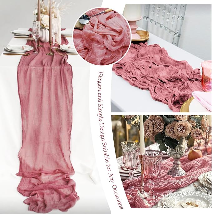 8 Pack Dusty Rose Cheesecloth Table Runner 10FT Long Boho Gauze Fabric Table - Image 7