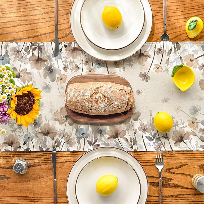 Artoid Mode Brown Poppy Flowers Floral Blossom Summer Table Runner, Spring Fall - Image 3