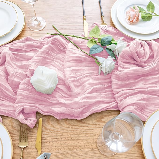 Cheesecloth Table Runner Blush Pink 10FT Boho Gauze Runner, 3 Pack | 120 Inch - Image 5