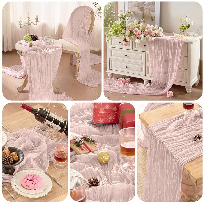 Dusty Pink Cheesecloth Table Runner 120inch Boho Gauze Home Decor | 120 Inch - Image 7
