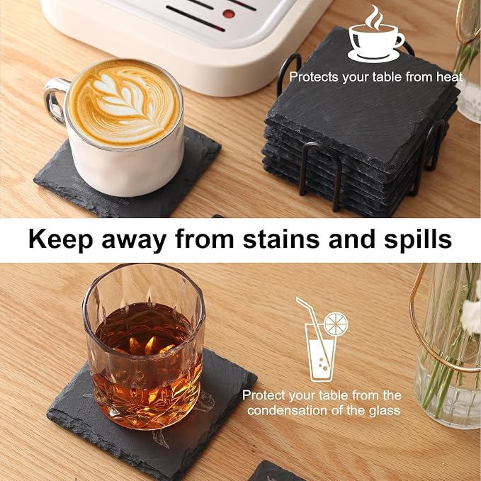 60 PCS Slate Coasters Set, 4 Inch Black Square Stone Coasters Bulk - Image 5