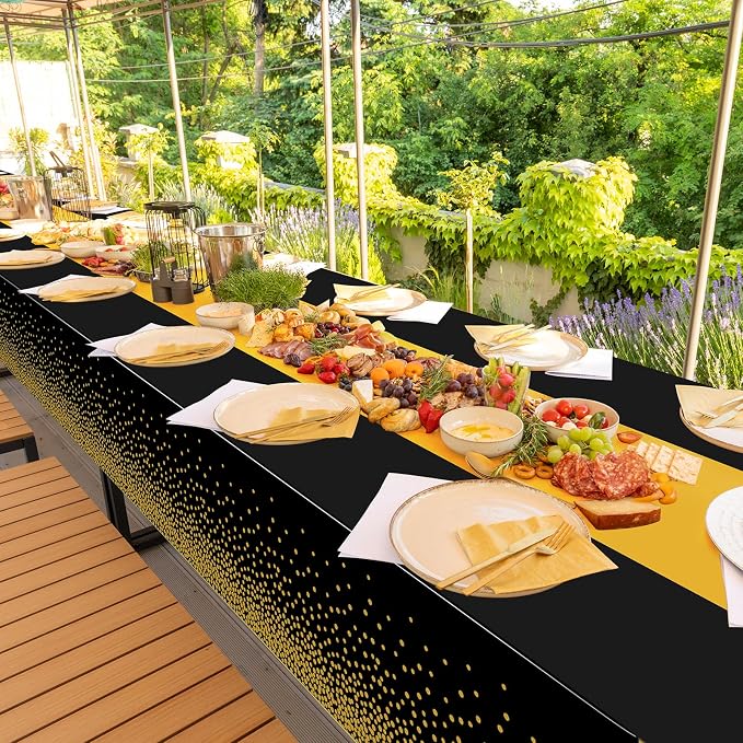 3Pcs Black and Gold Tablecloth Party Decorations, Plastic Black Table Cloth - Image 7