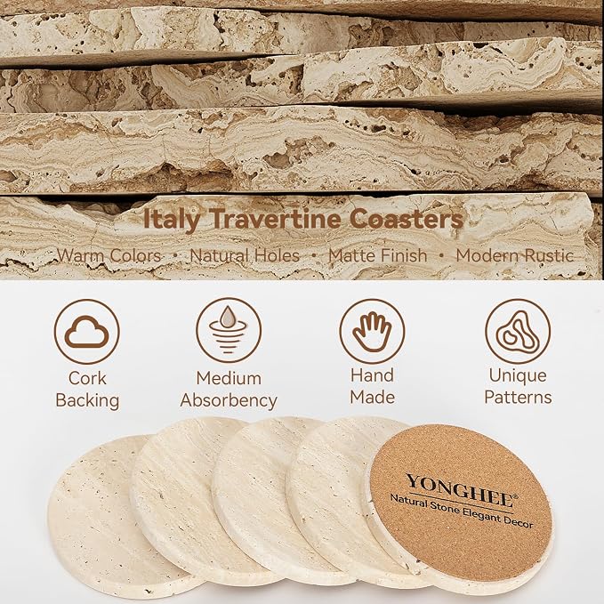 Italy Travertine Coasters Set of 5 - Image 3