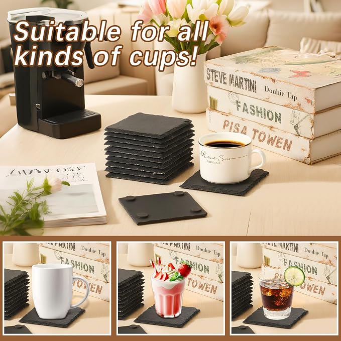 12 PCS Slate Coasters Black Square 4 Inch Bulk Rock, Blank Laser Engraving - Image 5