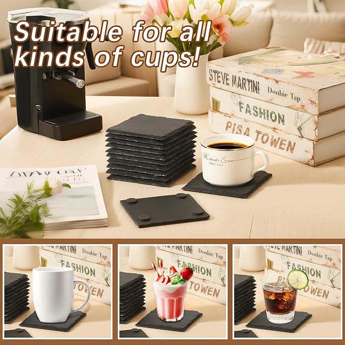 60 PCS Slate Coasters Black Square 4 Inch Bulk Rock, Blank Laser Engraving - Image 5