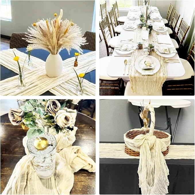 10 Pack Beige Cheesecloth Table Runner 10FT Boho Gauze Fabric Table Runner - Image 7