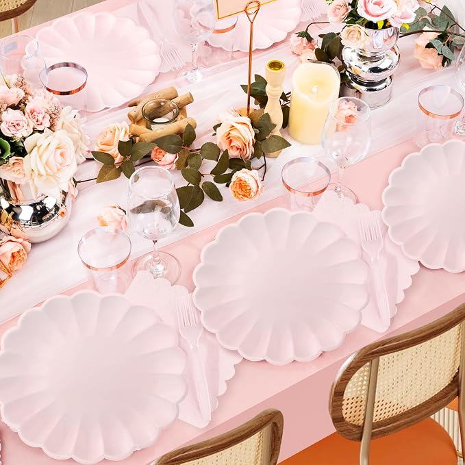 75 Pcs Pink Paper Plates and Napkins Disposable Tableware Set Include Light - Image 5