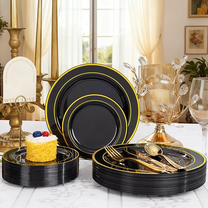 GATHER 350PCS Black Plastic Plates - Image 5