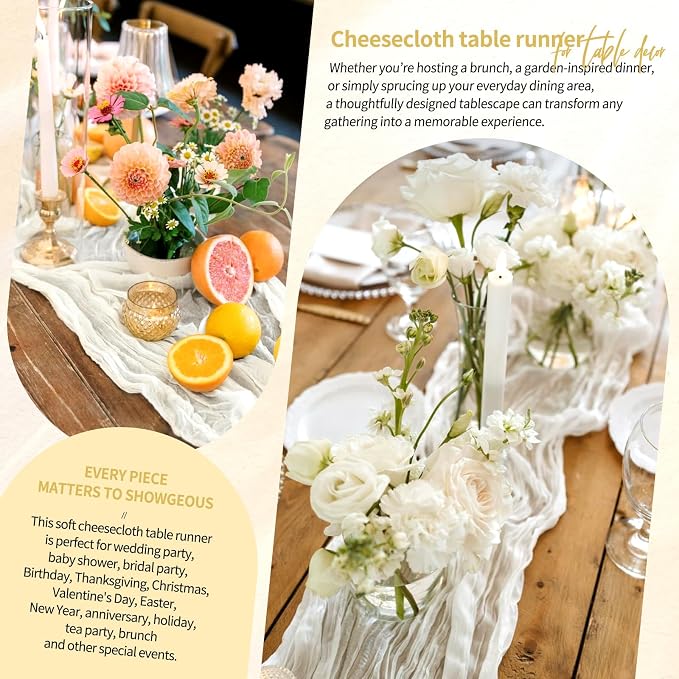 4 Pack Cheesecloth Table Runner 10FT Ivory White Table Runner Boho Gauze Cheese - Image 8
