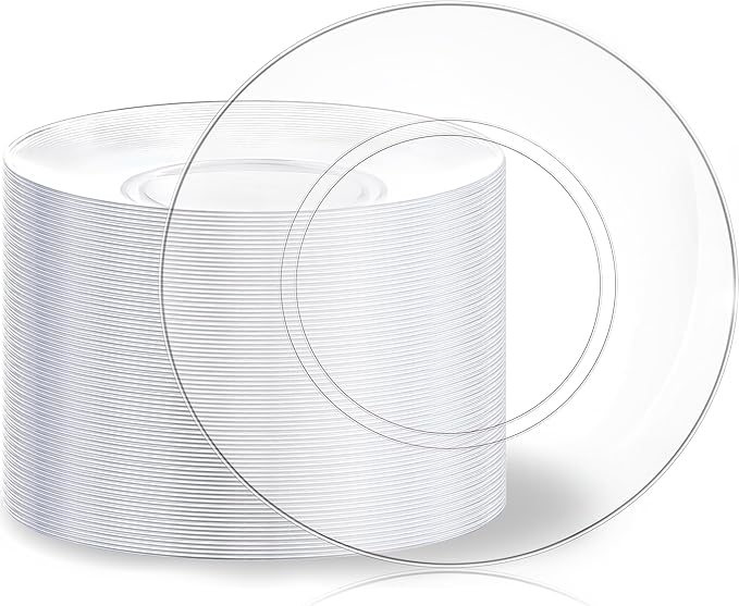 100 Pcs Clear 10.25" Dinner Plates by Hioasis