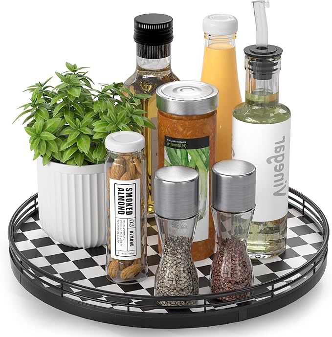 AMH 12 Inch Black and White Checkerboard Lazy Susan by AMH