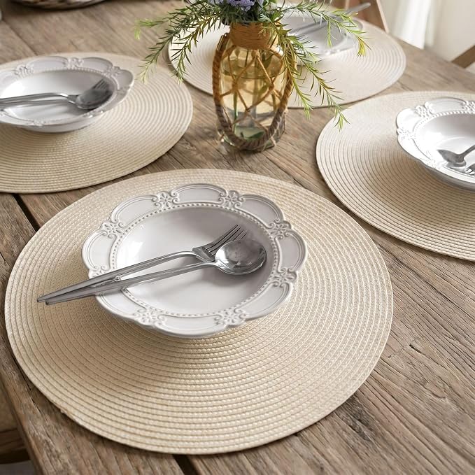 FunWheat Round Braided Placemats Set of 4 Table Mats - Image 5
