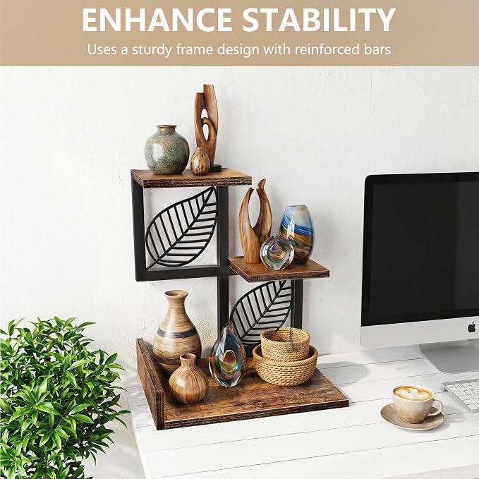 Desk Shelf Organizer, 3 Tier Desktop Leaf Small Bookshelf | Adjustable rustic - Image 4