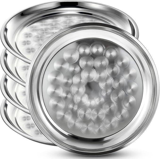 8 Pack Stainless Steel Round Serving Tray by Unknown