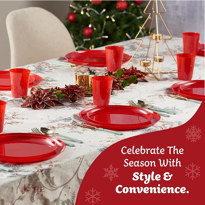 PLASTICPRO 30 Pack 8.6'' Christmass Red Plastic Party Plates Edge Collection - Image 4