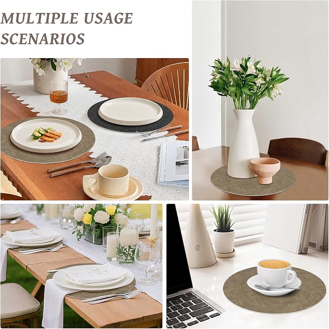 NCUE 13" Faux Leather Round Placemats Set of 4, Reversible Dual-Color | - Image 7