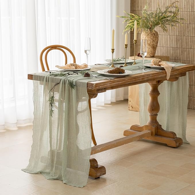 3Pcs Sage Green Cheesecloth Table Runner 120 Inches - Image 3