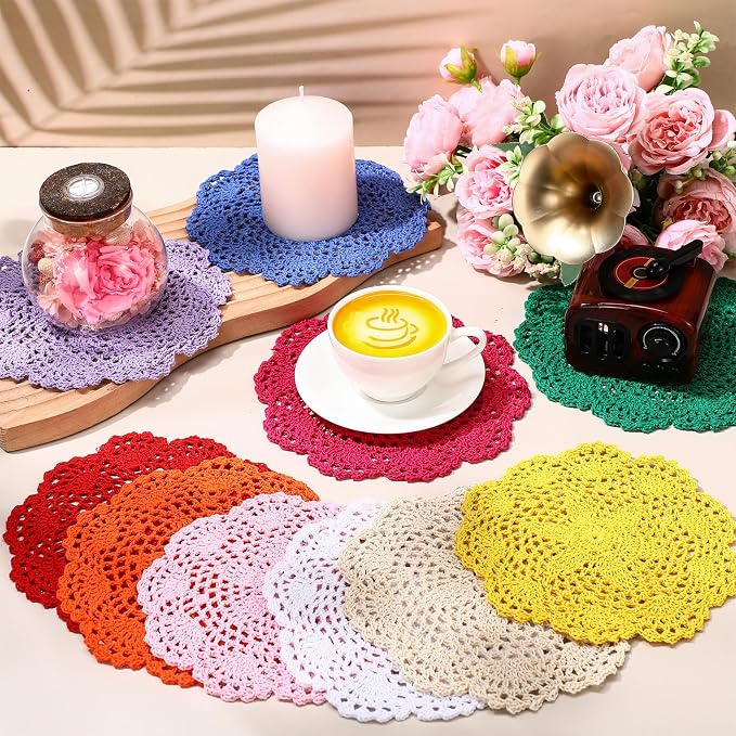 10 Pcs 8 Inch Cute Crochet Doilies Crochet Flower Coasters Handmade Cotton - Image 5