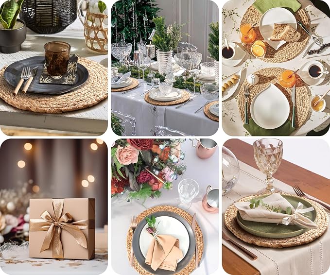 Aofmee 12 inch Round Woven Placemats Set of 10, Boho Rattan Place Mats - Image 7