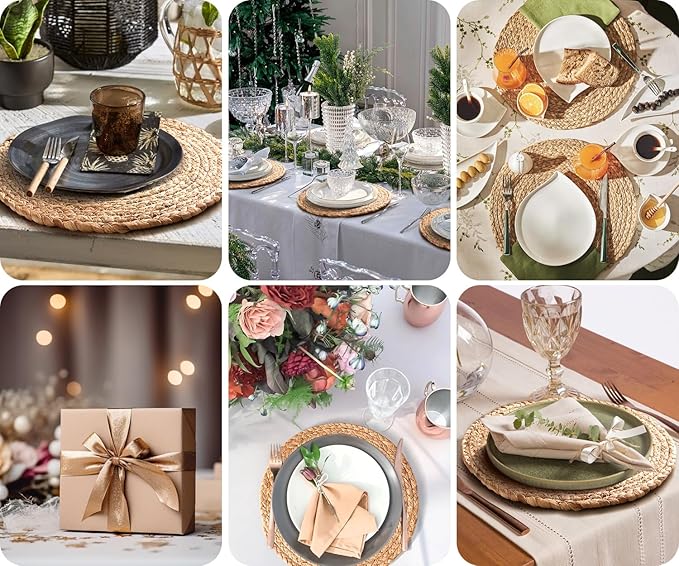 Aofmee 13 inch Round Woven Placemats Set of 6, Boho Rattan Place Mats, Natural - Image 7