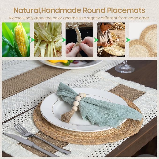 Placemats Set of 6 w/Charger Plates Table Mats Table Runner & Napkin Rings | - Image 2