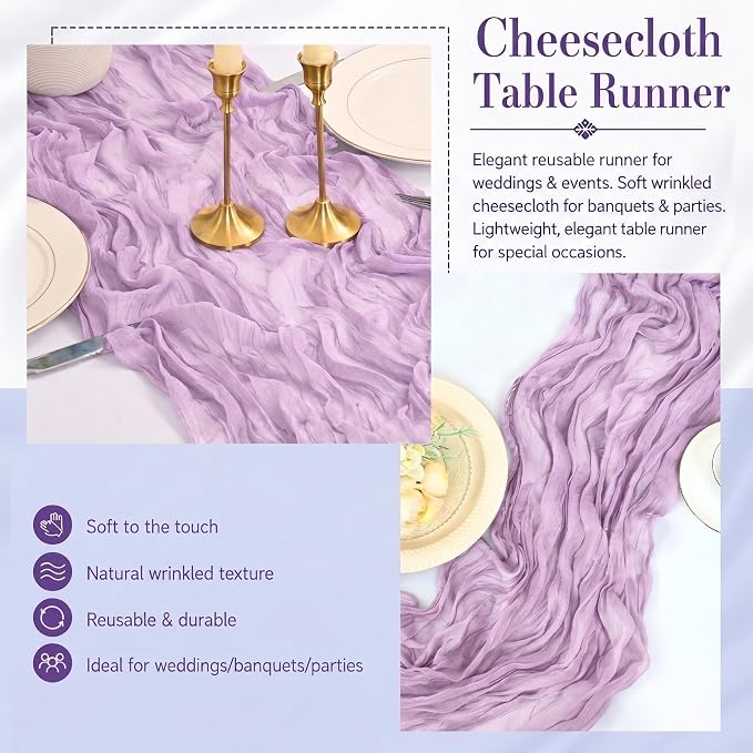 12 Pack Lavender Cheesecloth Table Runner 17x108 Inch Boho Rustic Semi Sheer - Image 5