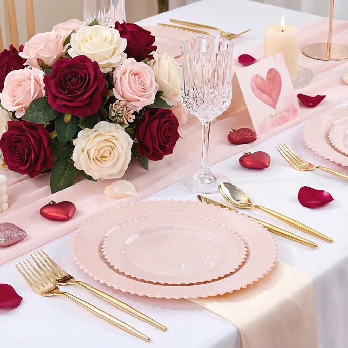 U-QE 60PCS Pink Plastic Plates - Image 3