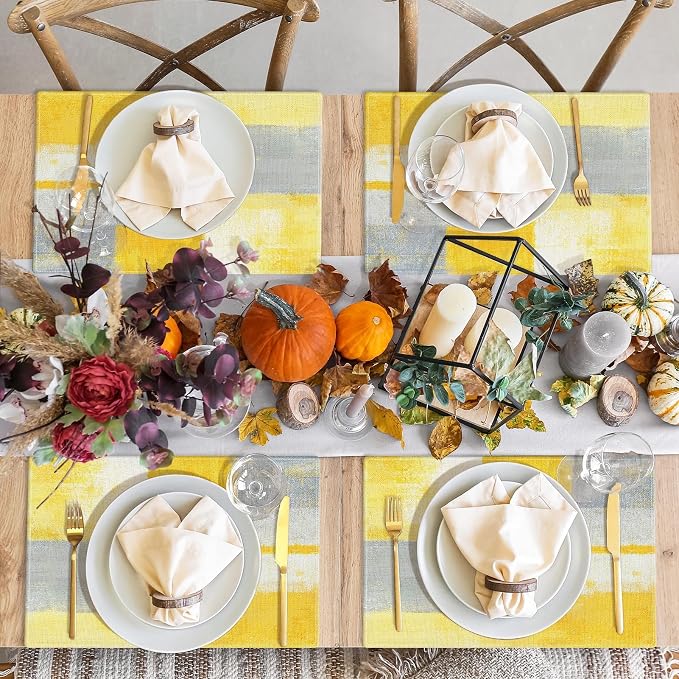 Emvency Farmhouse Placemats Set of 4, 12x18 Inch, Modern Art | Yellow Art - Image 7