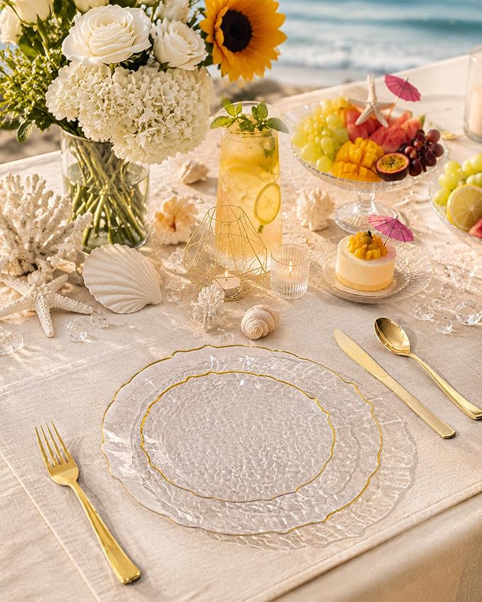 bUCLA 40PCS Clear and Gold Plastic Plates - Image 4