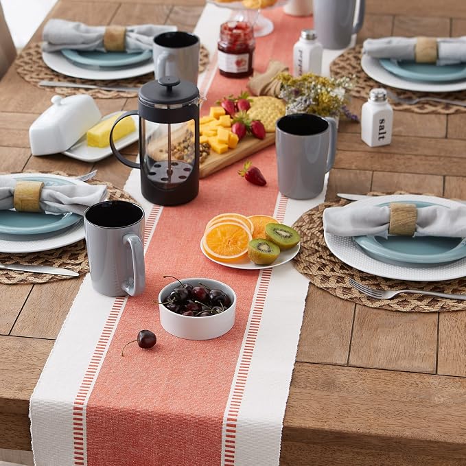 DII Dobby Stripe Table Runner, 13x72 Spice & Cream Background | Woven - Image 5
