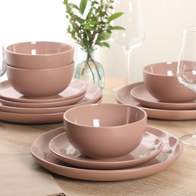 Gibson Home Rockaway 12 Piece Plates and Bowls Matte Outside/Shiny Inside Glaze - Image 4