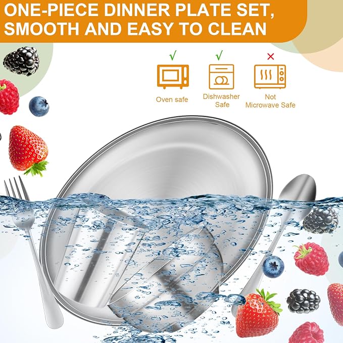 Jinei 50 Pcs Stainless Steel Dishes Set 10 Stainless Steel Plates, 10 Bowls - Image 5