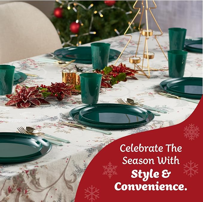 PLASTICPRO [30 Pack 10.7'' Christmass Green Plastic Party Plates Edge - Image 4