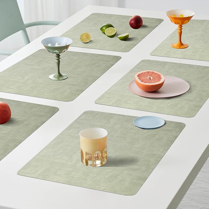 Maxpearl Faux Leather Placemats Set of 4, Light Green | Waterproof - Image 2