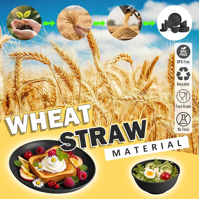 Wheat Straw Dinnerware Sets for 8, Reusable Dinnerware Set for Kitchen Outdoor - Image 5