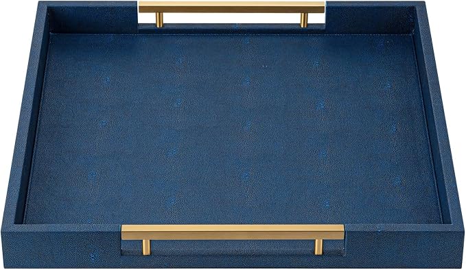 Navy Blue Faux Leather Large Square Decorative Serving Tray - Image 7
