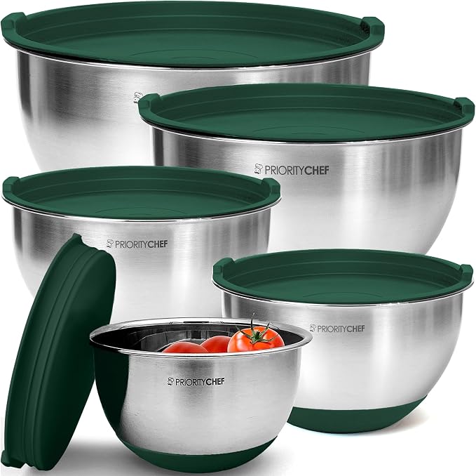 Premium Mixing Bowls With Airtight Lids Set, Thicker Stainless Steel Mixing by PriorityChef