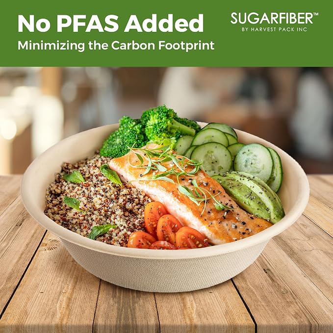 Harvest Pack PFAS FREE 32oz Paper Compostable Bowls Only, Round Heavy-Duty - Image 5