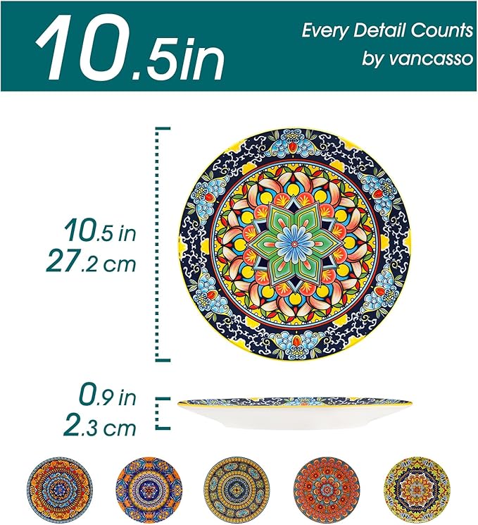 vancasso Colorful Dinner Plates Set of 6, 10.5 Inch Ceramic Kitchen Plates | - Image 2