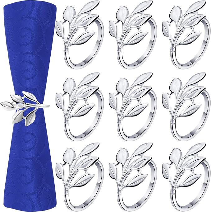Hotop Set of 250 Leaf Napkin Rings Silver Metal Napkin Rings Holders Bulk by HOTOP